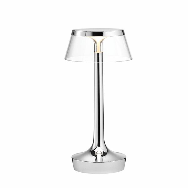 Bon Jour Unplugged Bordlampe Krom Kropp og Transparent Skjerm