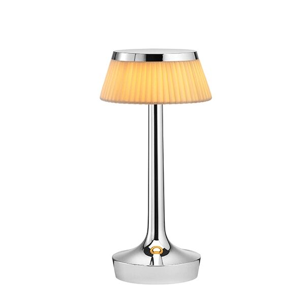 Bon Jour Unplugged Bordlampe Krom Kropp og Stoff Skjerm