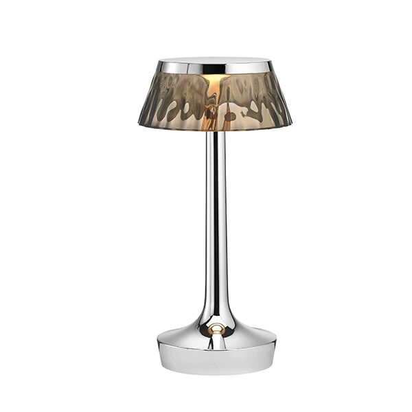 Bon Jour Unplugged Bordlampe Krom Kropp og Røykfarget Skjerm