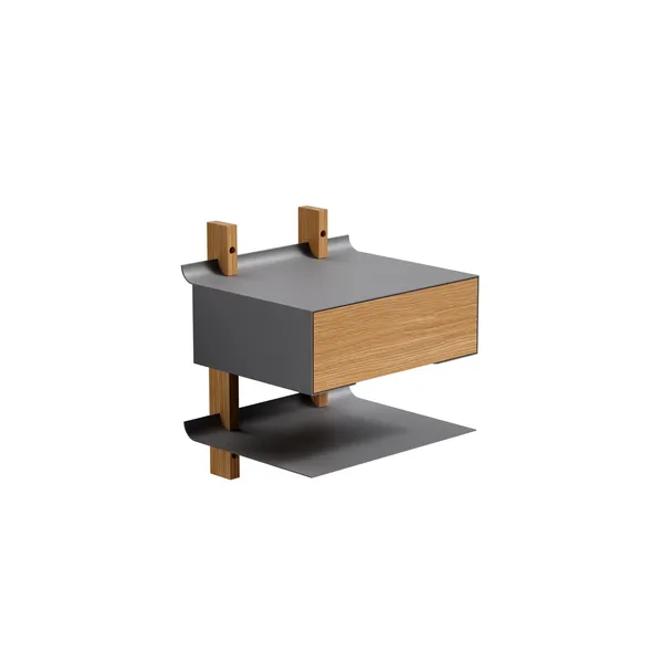 Please Wait to be Seated Smile Bedside Table With Shelf Oak/ Gray