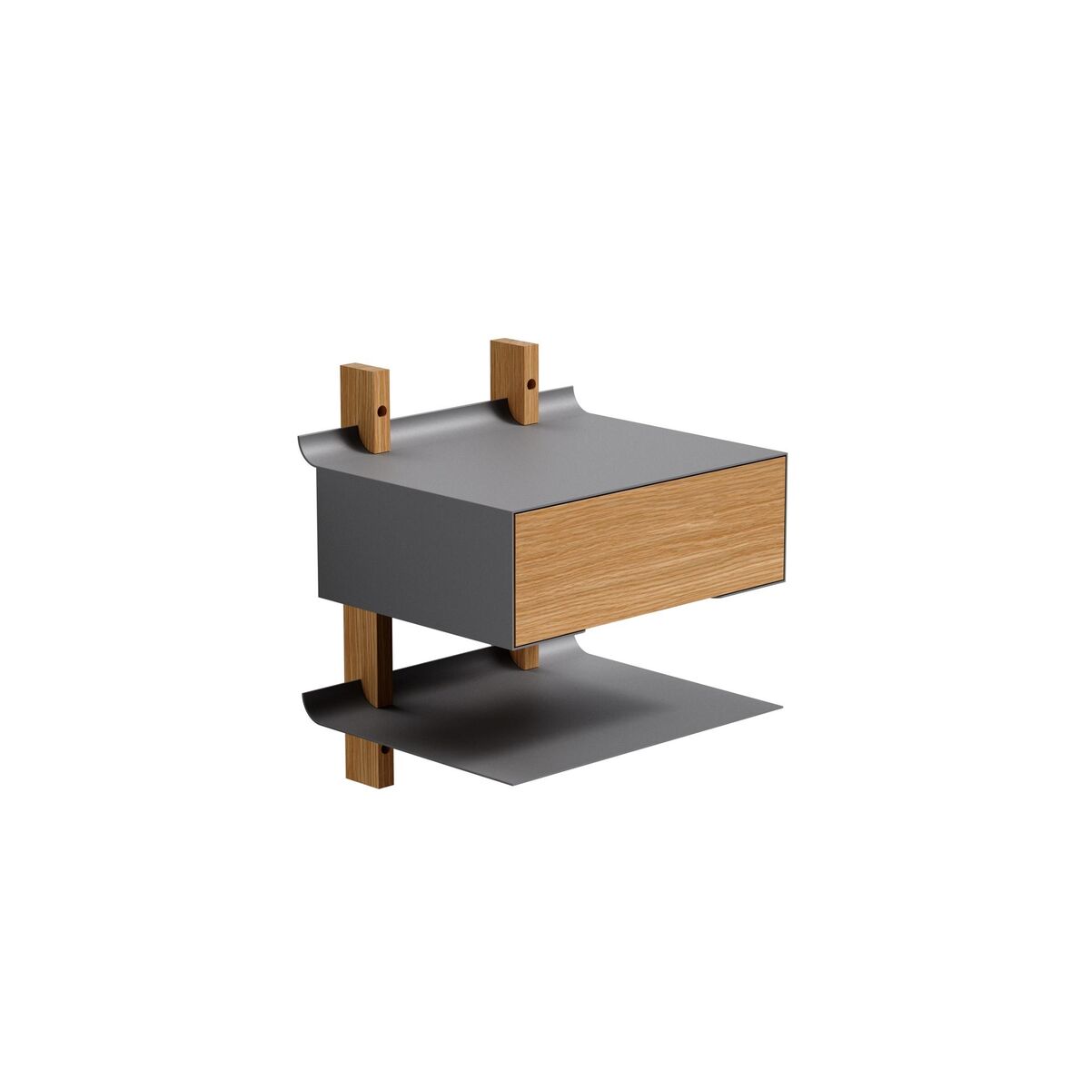 Please Wait to be Seated Smile Bedside Table With Shelf Oak/ Gray