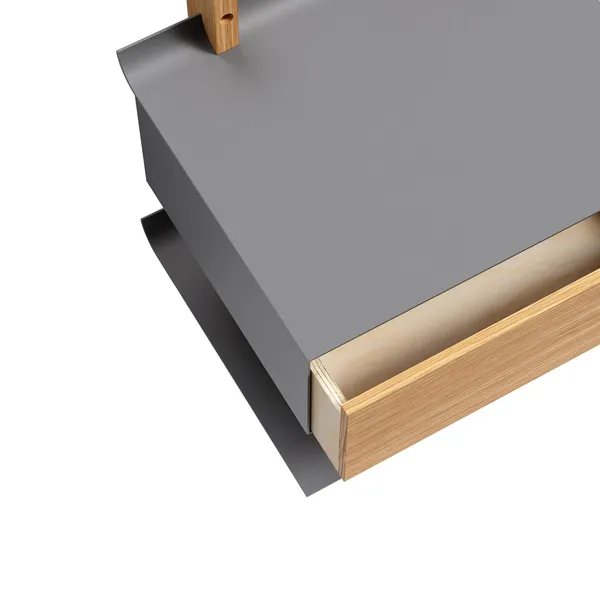 Please Wait to be Seated Smile Bedside Table With Shelf Oak/ Gray