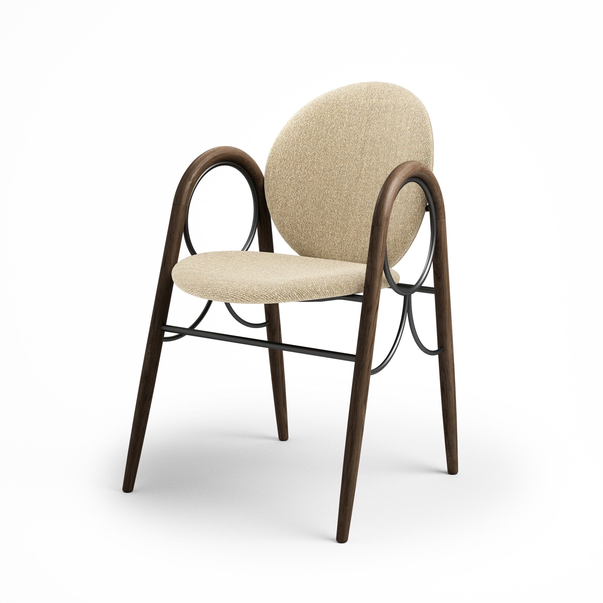 Arkade Spisebordsstol Stel I Sort Metal og Rget Egetr med Polstring I Cream 0019