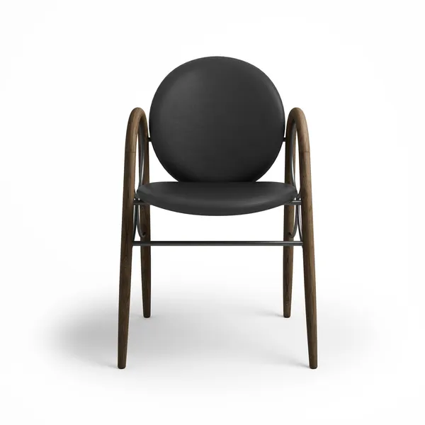 Arkade Dining Chair Frame In Black Metal And Smoked Oak With Upholstery In Black Leather