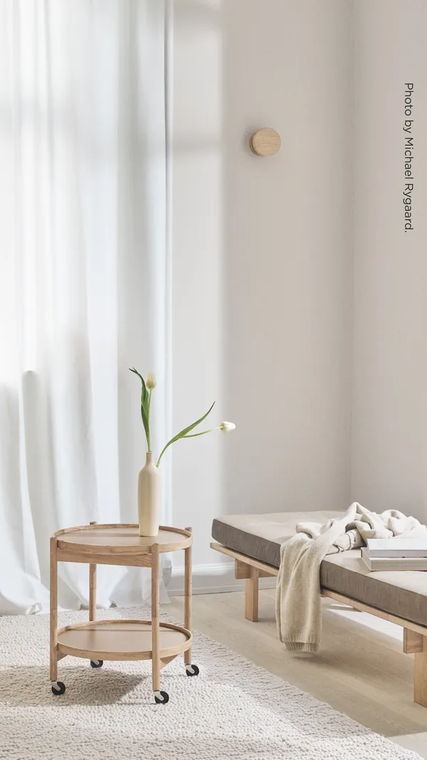 Bølling Tray Table Ø50 Beech Oiled with Panels in Beige/ Brown