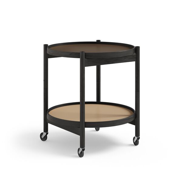 Bølling Tray Table Ø50 Oak Wood Painted Black with Plates in Beige/ Brown
