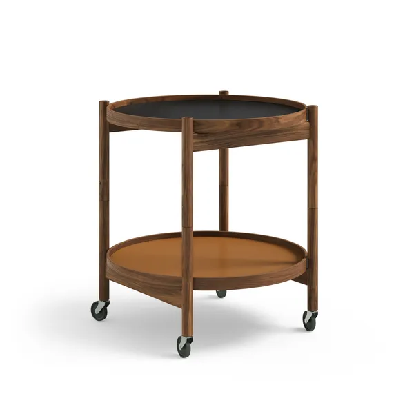 Bølling Tray Table Ø50 Walnut with Plates in Cognac/ Black