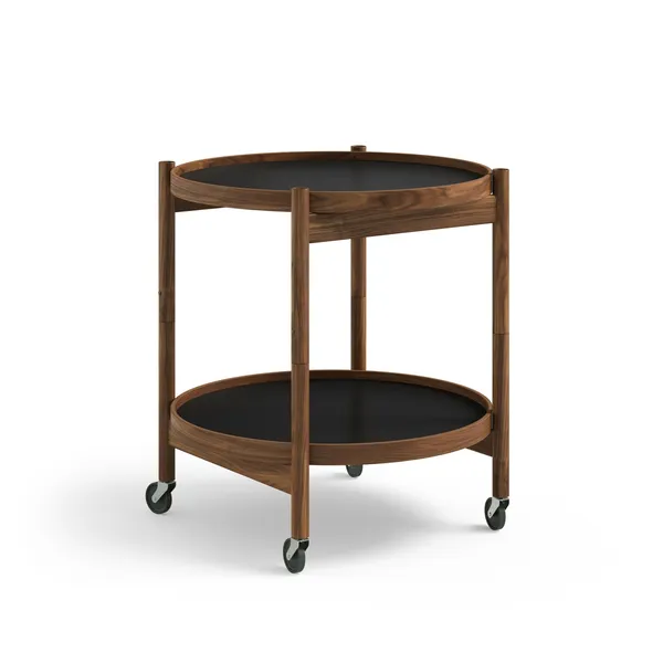 Bølling Tray Table Ø50 Walnut with Plates in Cognac/ Black