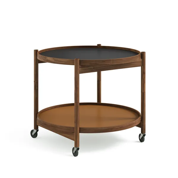 Bølling Tray Table Ø60 Walnut with Plates in Cognac/ Black