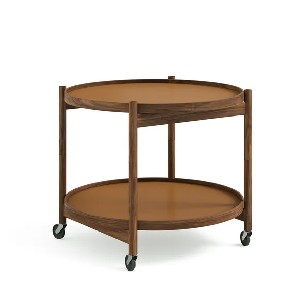 Bølling Tray Table Ø60 Walnut with Plates in Cognac/ Black