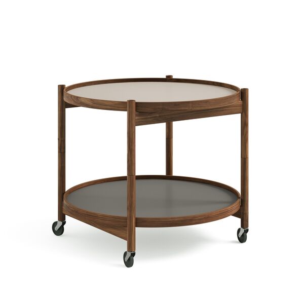 Bølling Table Plateau Ø60 Noyer avec Plaques en Gris/Gris Foncé
