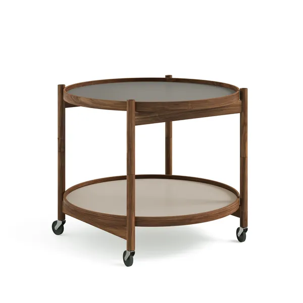 Bølling Tray Table Ø60 Walnuss mit Platten in Grau/ Grau