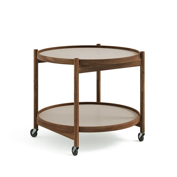 Bølling Tray Table Ø60 Walnuss mit Platten in Grau/ Grau