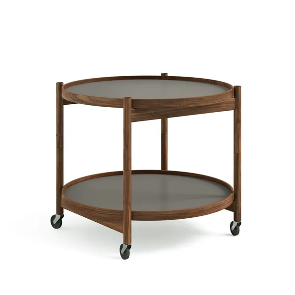 Bølling Tray Table Ø60 Walnuss mit Platten in Grau/ Grau