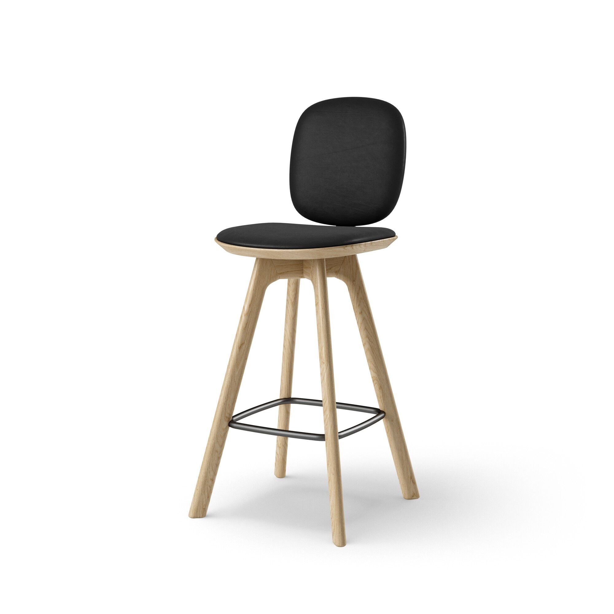 Pauline Comfort Barstol H65 Egetræ/Sort Læder