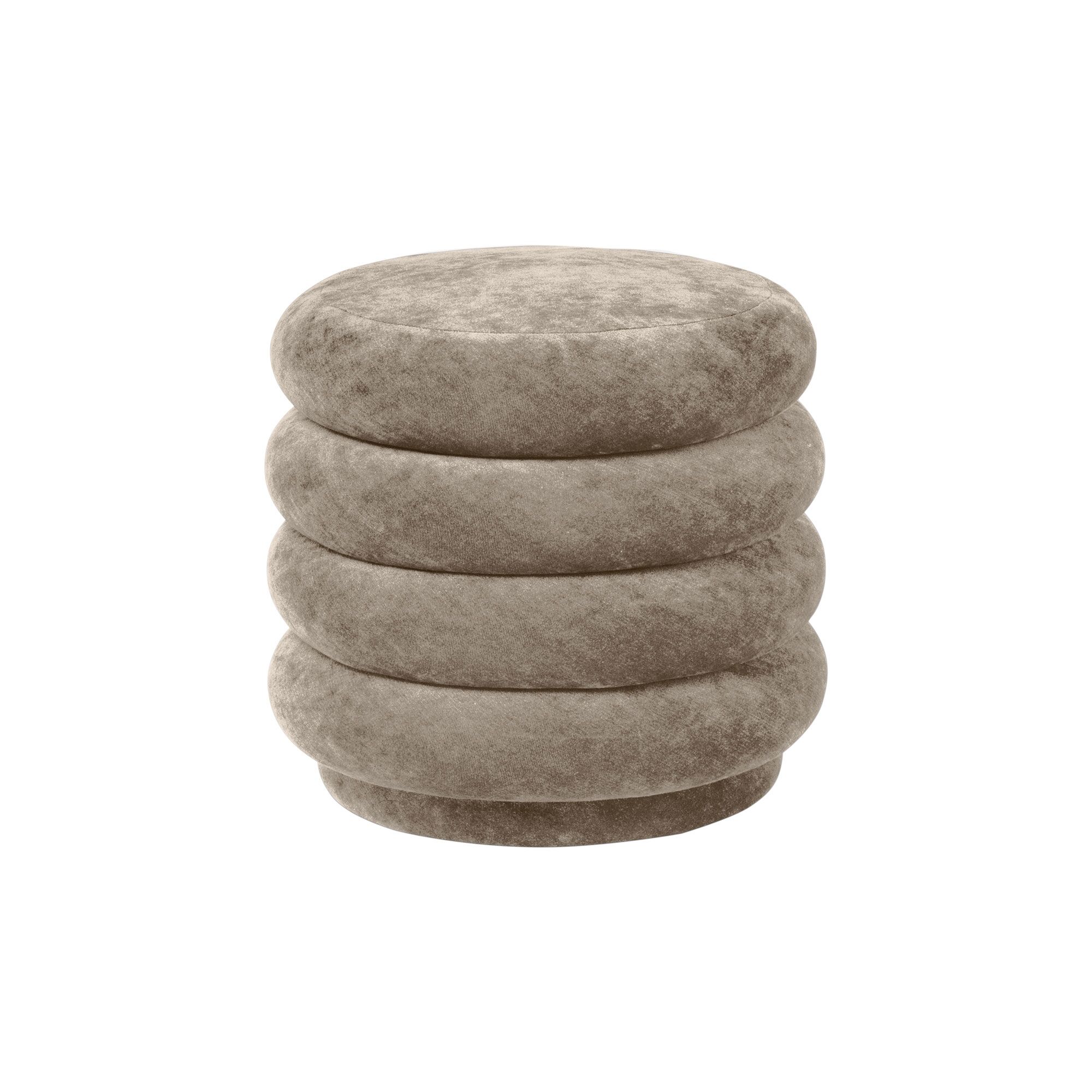 Rund Puff Falmet Fløyel Beige
