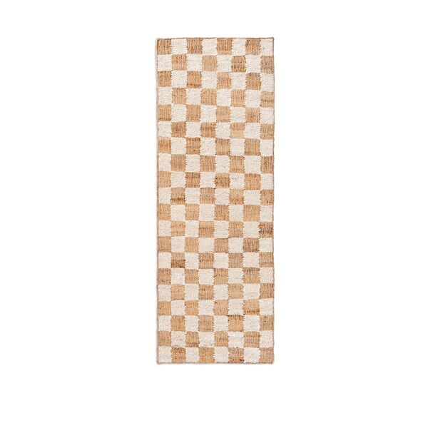 Check Wool Jute Rug 70x180 Off-White/Natural
