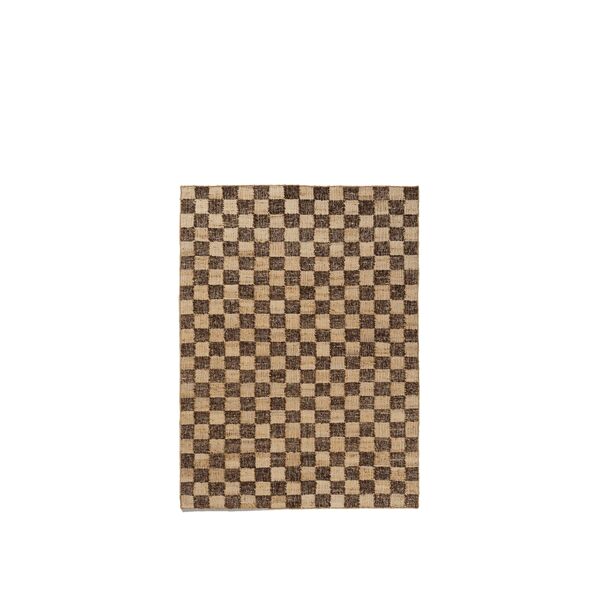 Karo-Woll-Jute-Teppich 140 x 200 Kaffee/Natur