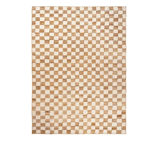 Check Wool Jute Carpet 200x300 Off-White/Natural