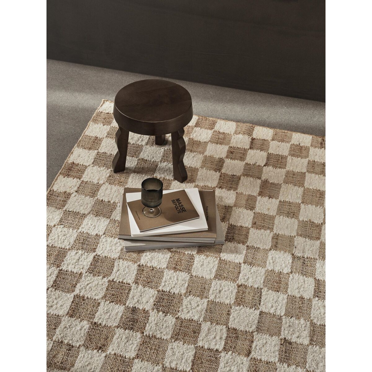 Check Wool Jute Carpet 200x300 Off-White/Natural
