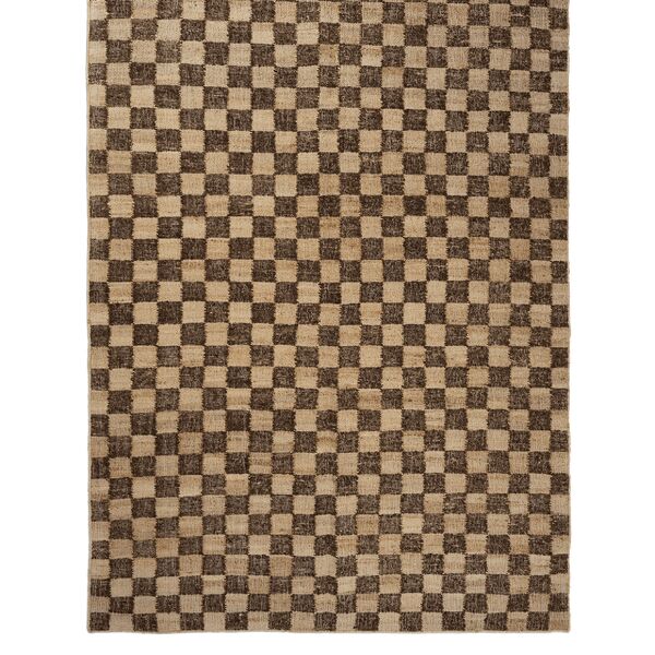Geruit Wollen Jute Vloerkleed 200x300 Koffie/naturel