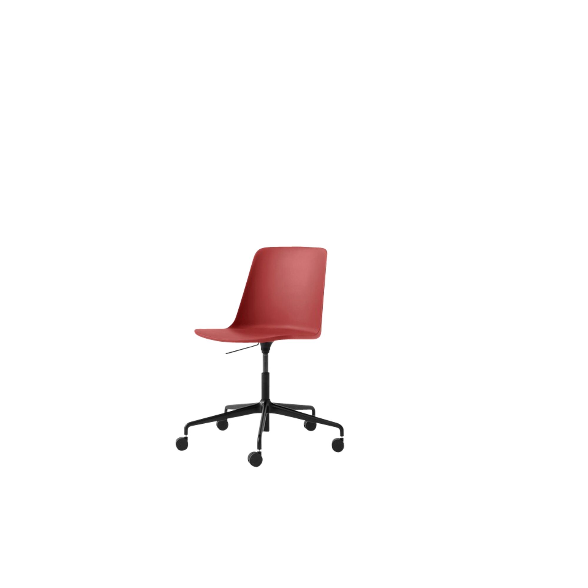 Rely HW28 Spisestol uten Armlener, Svingbar med Hjul, Vermilionrød/ Sort