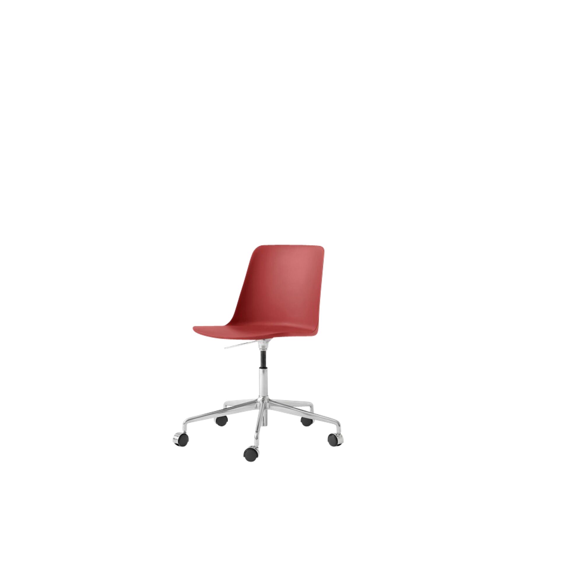 Rely HW28 Spisestol uten Armlener, Svingbar med Hjul, Vermilionrød/ Aluminium
