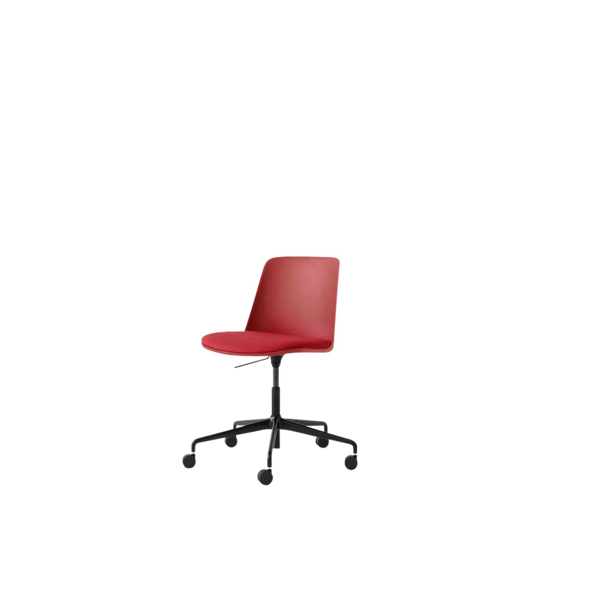 Rely HW29 Spisestol uten Armlener, Dreibar med Hjul, Polstret Sete, Vermilionrød/ Sort/Hallingdal 680