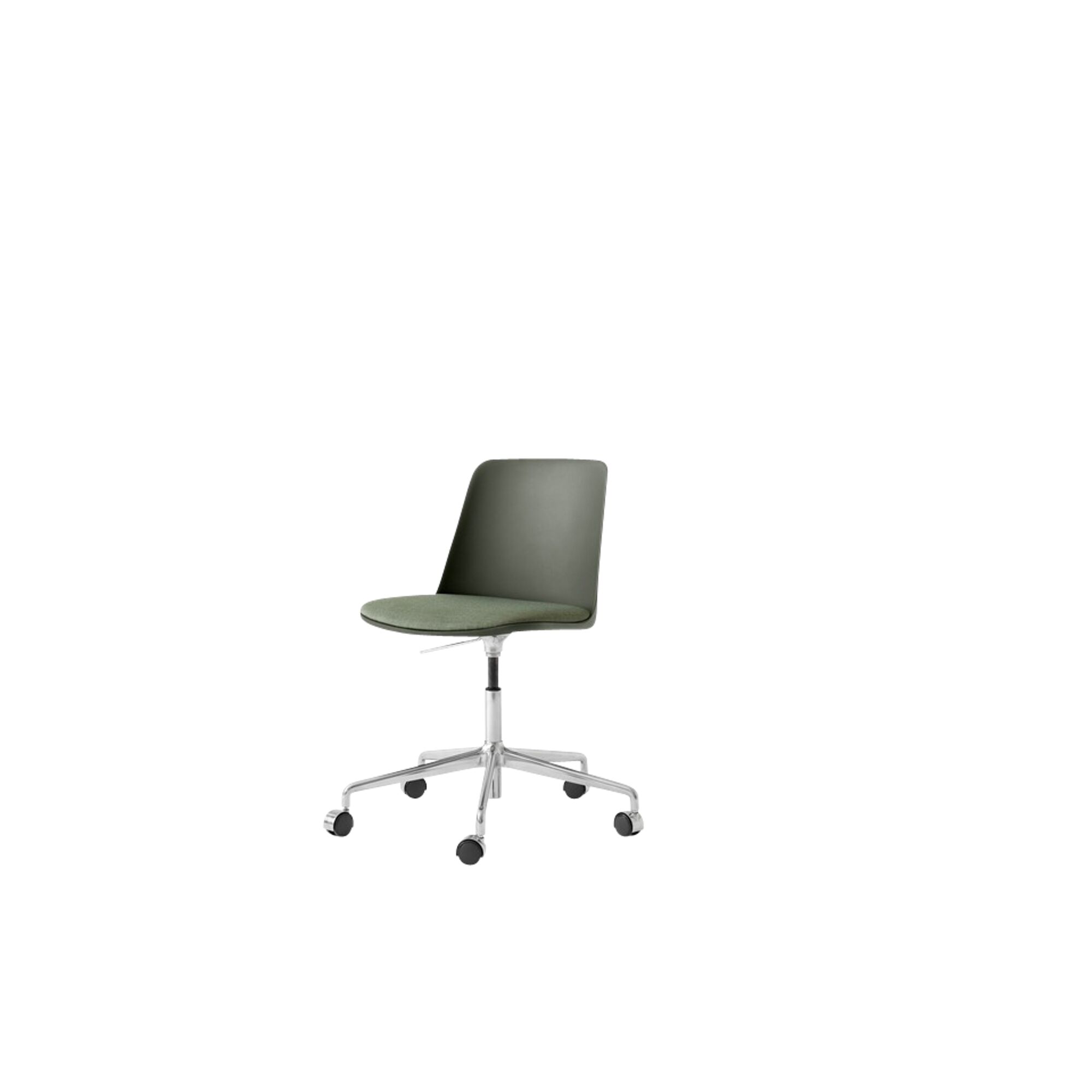 Rely HW29 Spisestol uten Armlener, Dreibar med Hjul, Trukket Sete, Bronse/Aluminium/lerret 0926