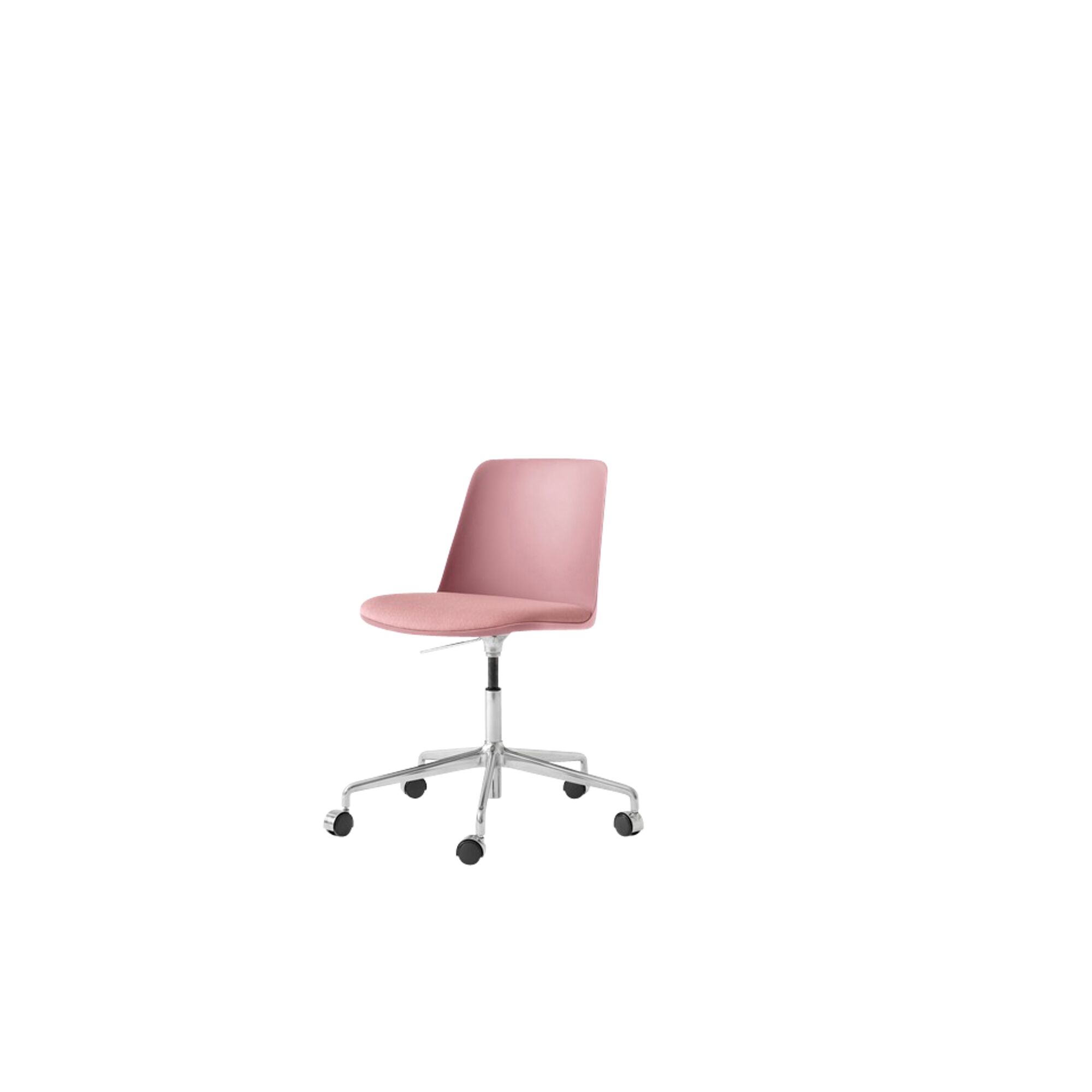 Rely HW29 Spisestol uten Armlener, Dreibar med Hjul, Trukket Sete, Rosa/ Aluminium/ Vidar 0622