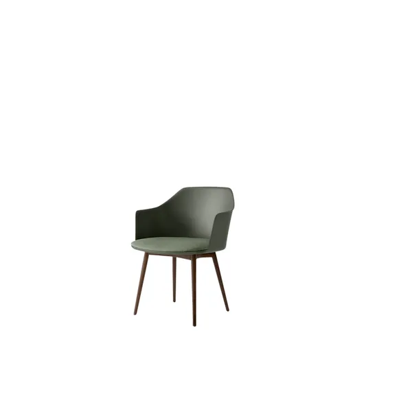 Rely HW77 Dining Chair With Armrest Padded Seat Bronze Green/Lacquered Walnut/Canvas 0926
