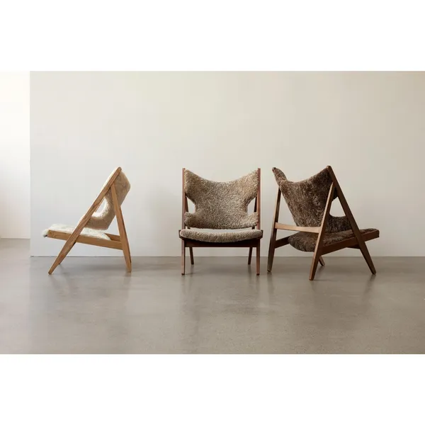 Knitting Sessel Schaffell Gepolstert mit Basis Aus Walnuss