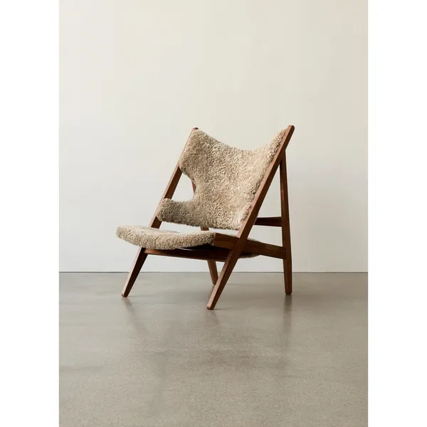 Knitting Sessel Schaffell Gepolstert mit Basis Aus Walnuss