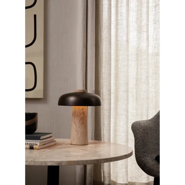 Harbor Column Coffee Table Black/Estremoz Marble Off-white