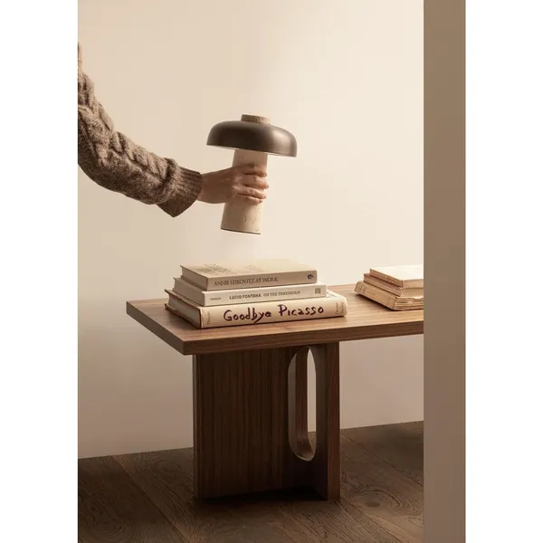 Lampe Portative Reverse en Travertin Sable/Aluminium Bruni