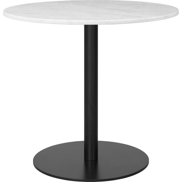 1.0 Eettafel Rond Ø80 cm M. Zwart Lampenvoet en Wit Carrara Marmeren Blad