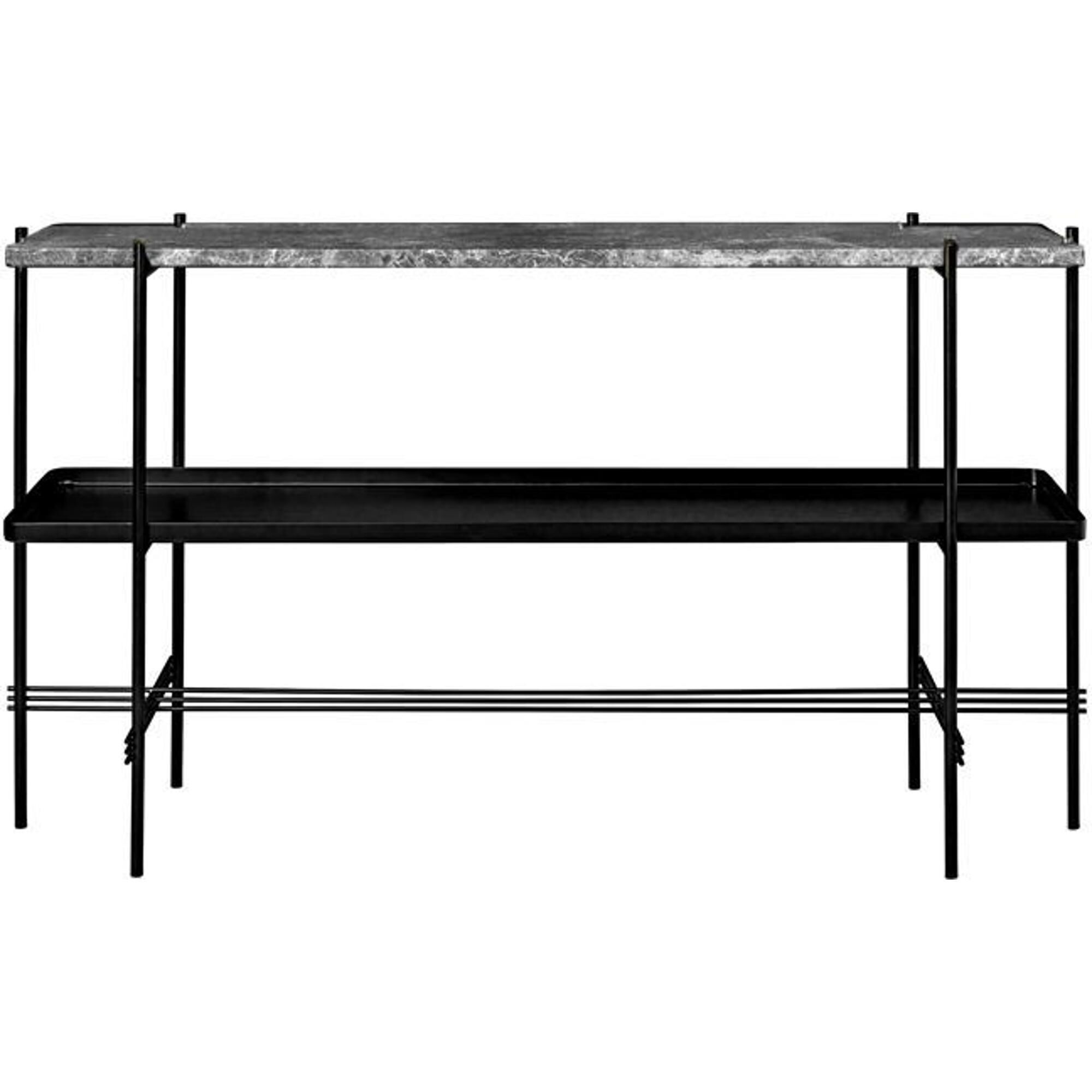 TS Konsolbord 120x72 Med Hylde & Bakke Sort/Grey Emperador Marmor