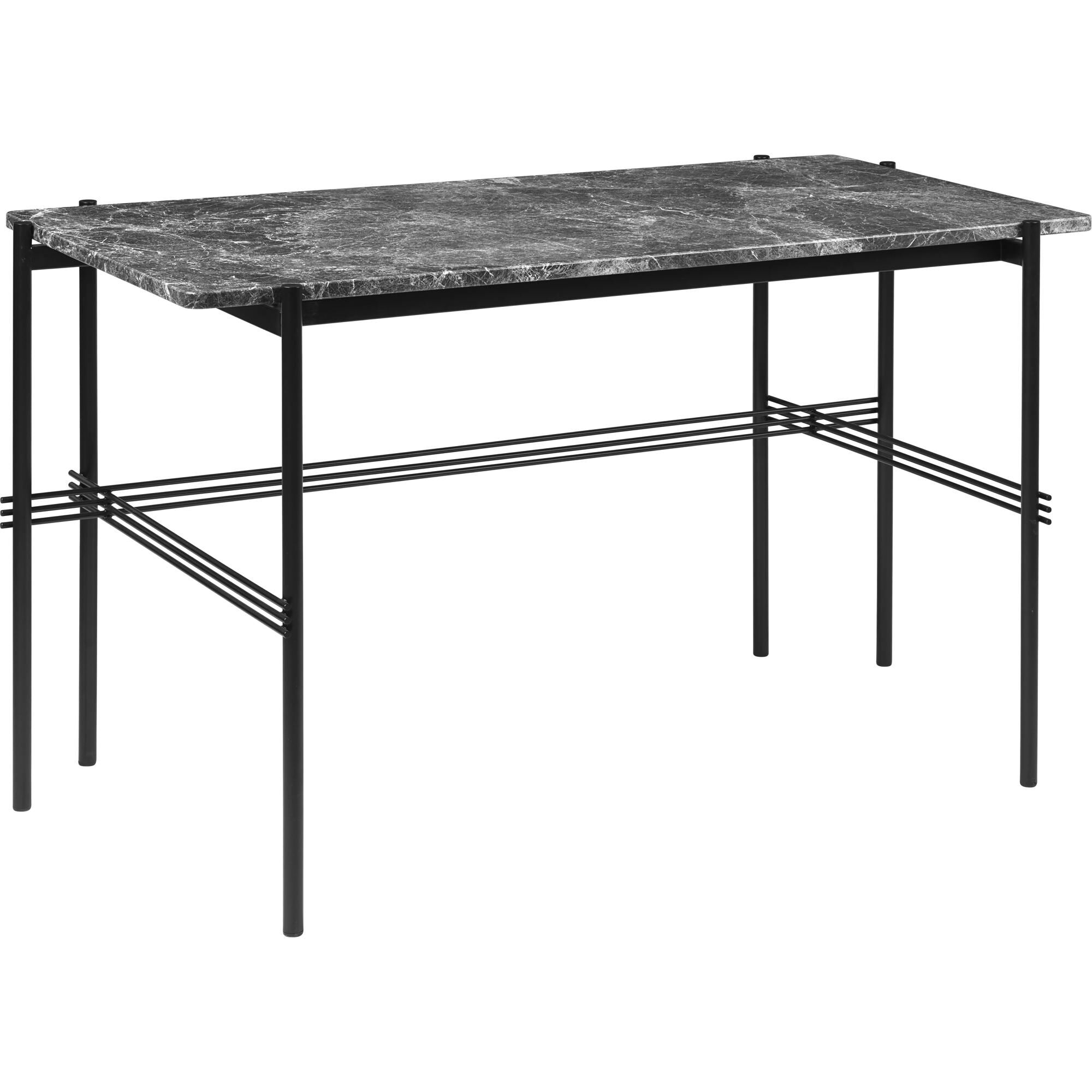TS Skrivebord 120 x 60 cm med Sort Base og Grå Emperador Marmorplate