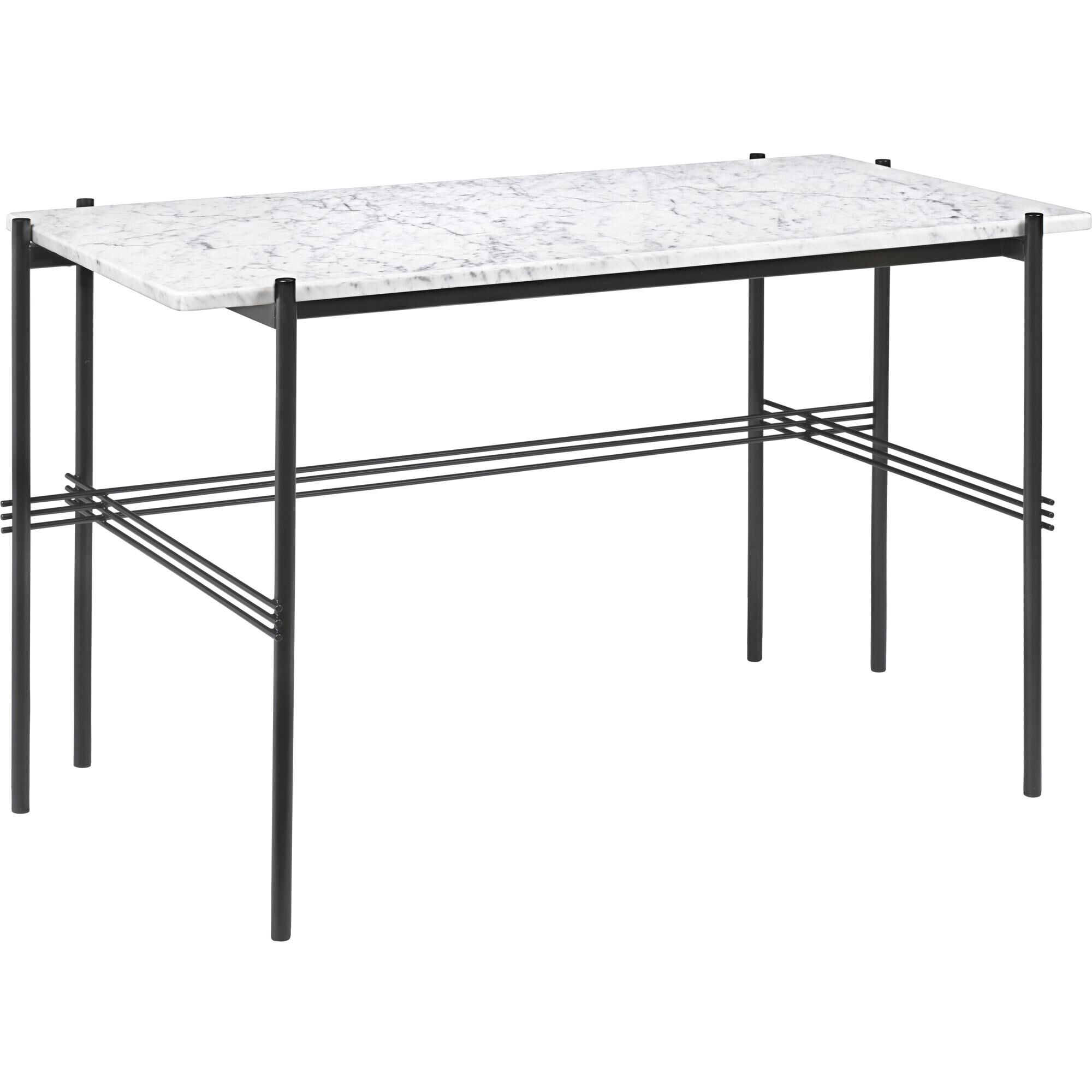 TS Skrivebord 120 x 60 cm med Sort Base og Hvid Carrara Marmor Top