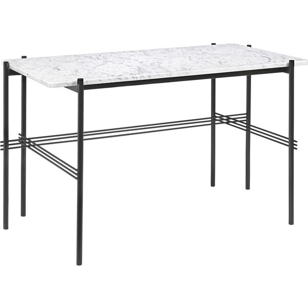 TS Desk 120 x 60 cm w. Black Base and White Carrara Marble Top