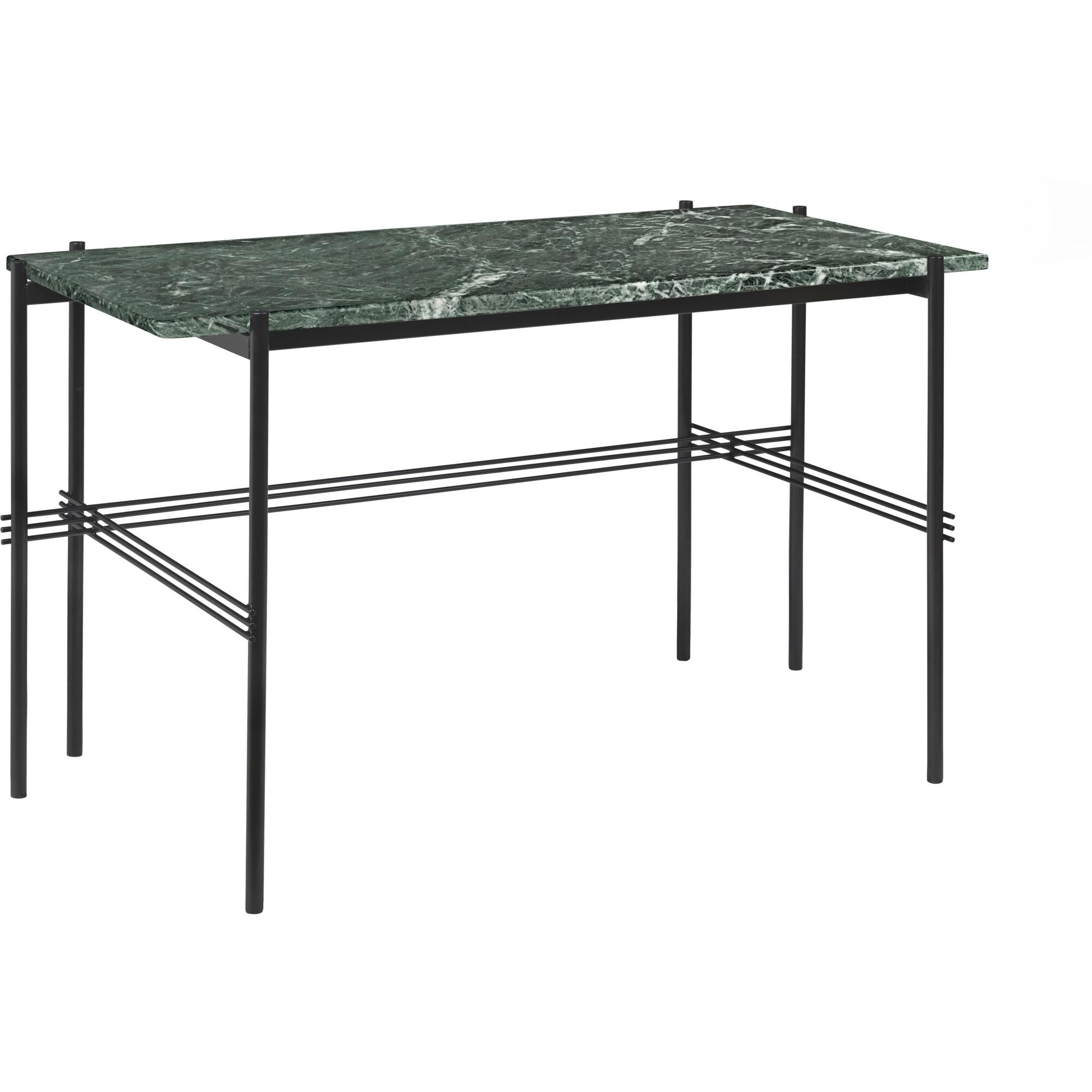 TS Skrivebord 120 x 60 cm med Sort Base og Grønn Guatemalamarmorplate