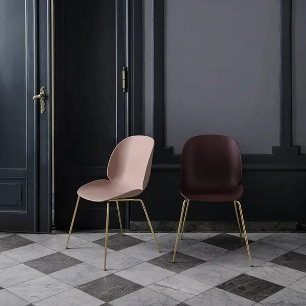 Beetle Dining Chair Conic Base/ Brass Semi Matt/ Sweet Pink 4 Pcs.
