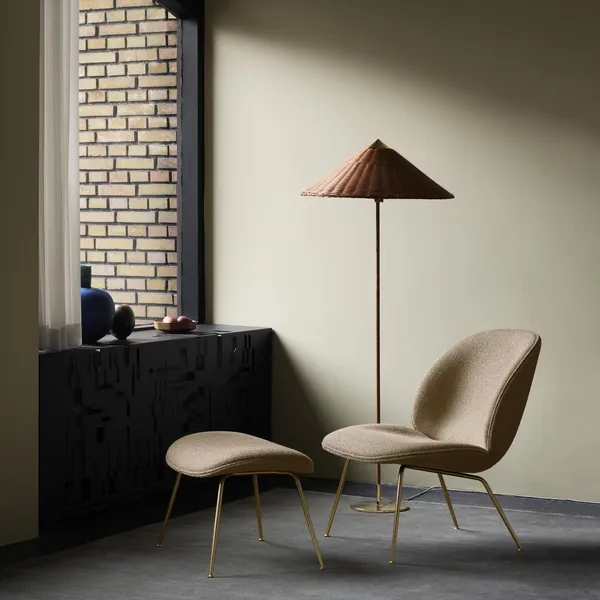 Beetle Ottoman Dora Boucle With Legs In Antique Brass