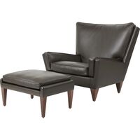 V11 Ottoman American Walnut/ Coffee Leather