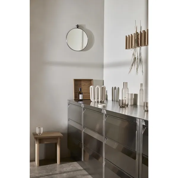 Dowel Round Mirror Small Steel/ Walnut
