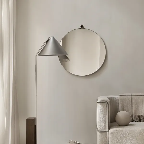 Dowel Round Mirror Large Steel/ Walnut