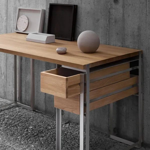 Outline Desk Warm Lacquered Oak/Stainless Steel