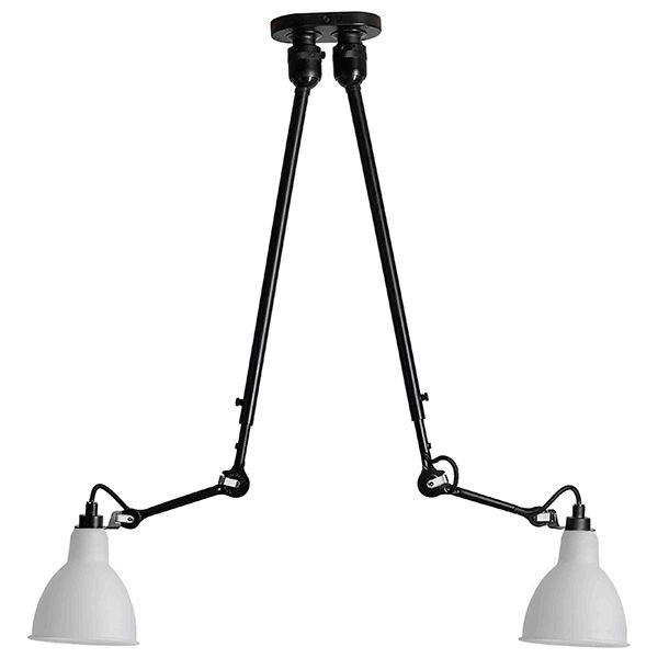 N302 Taklampa Dubbel Matt Svart & Opal Polykarbonat