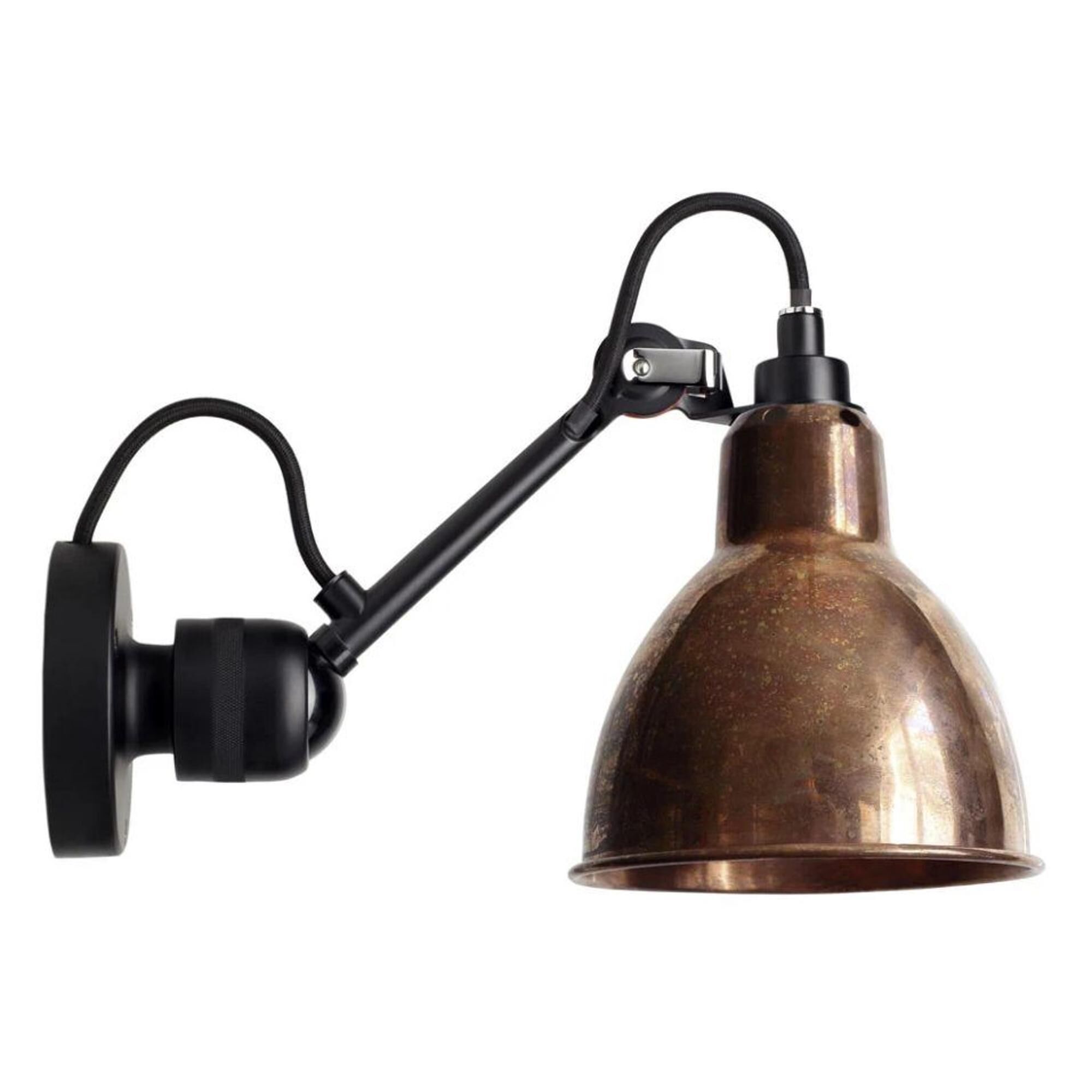 N304 V&auml;gglampa Matt Svart & R&aring; Koppar Med Sladd