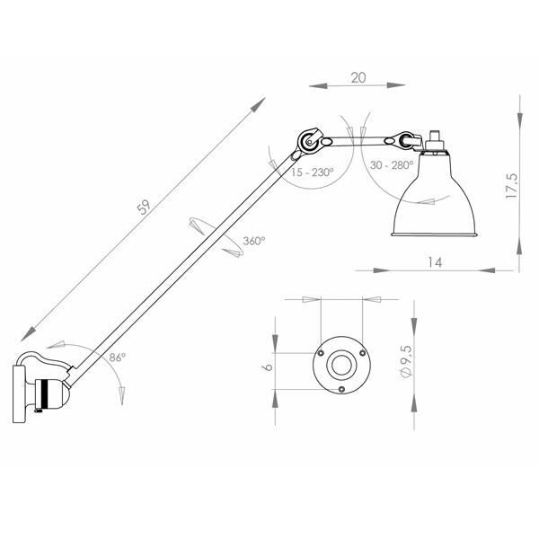 N304 L60 V&auml;gglampa Matt Svart & Bl&aring; Fastkopplad